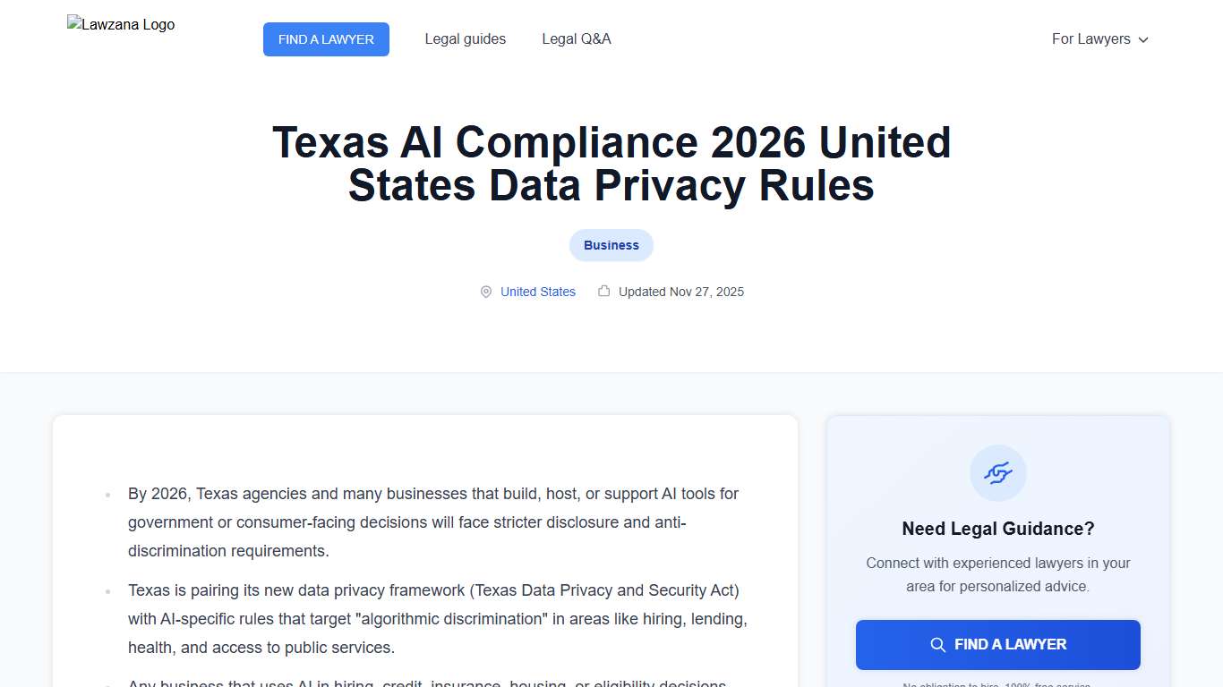 Texas AI Compliance 2026 United States Data Privacy Rules United States